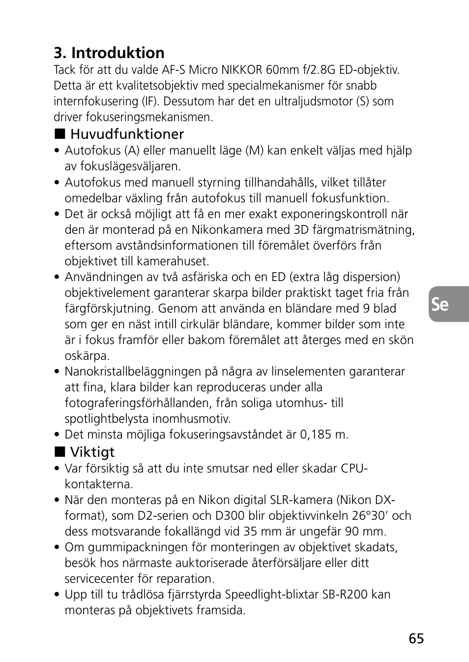 Introduktion | Nikon AF-S Micro-NIKKOR 60mm f-2.8G ED User Manual | Page 65 / 154