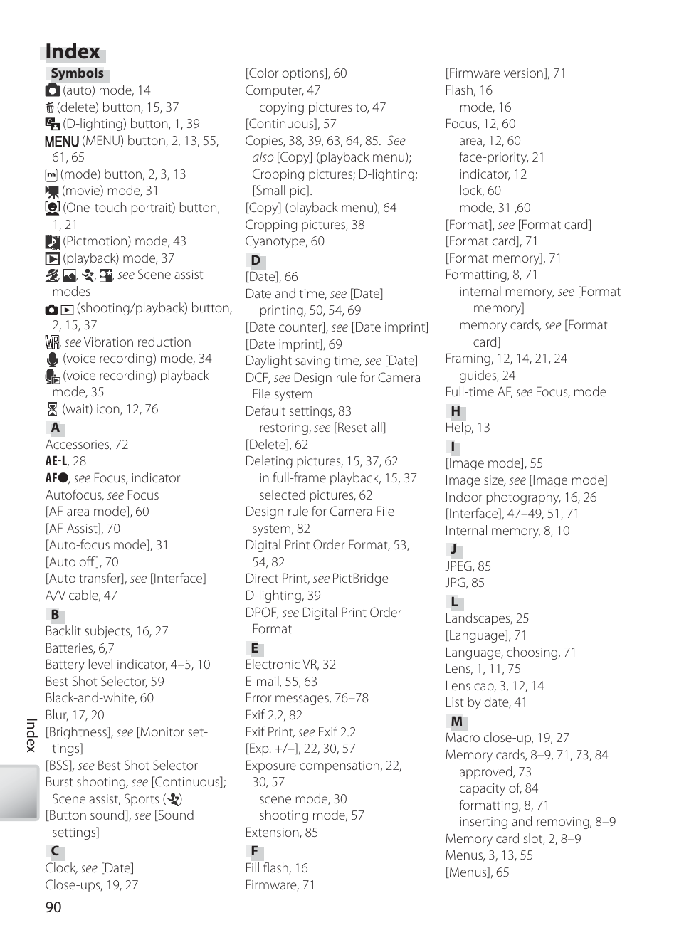 Index | Nikon S10 User Manual | Page 100 / 103