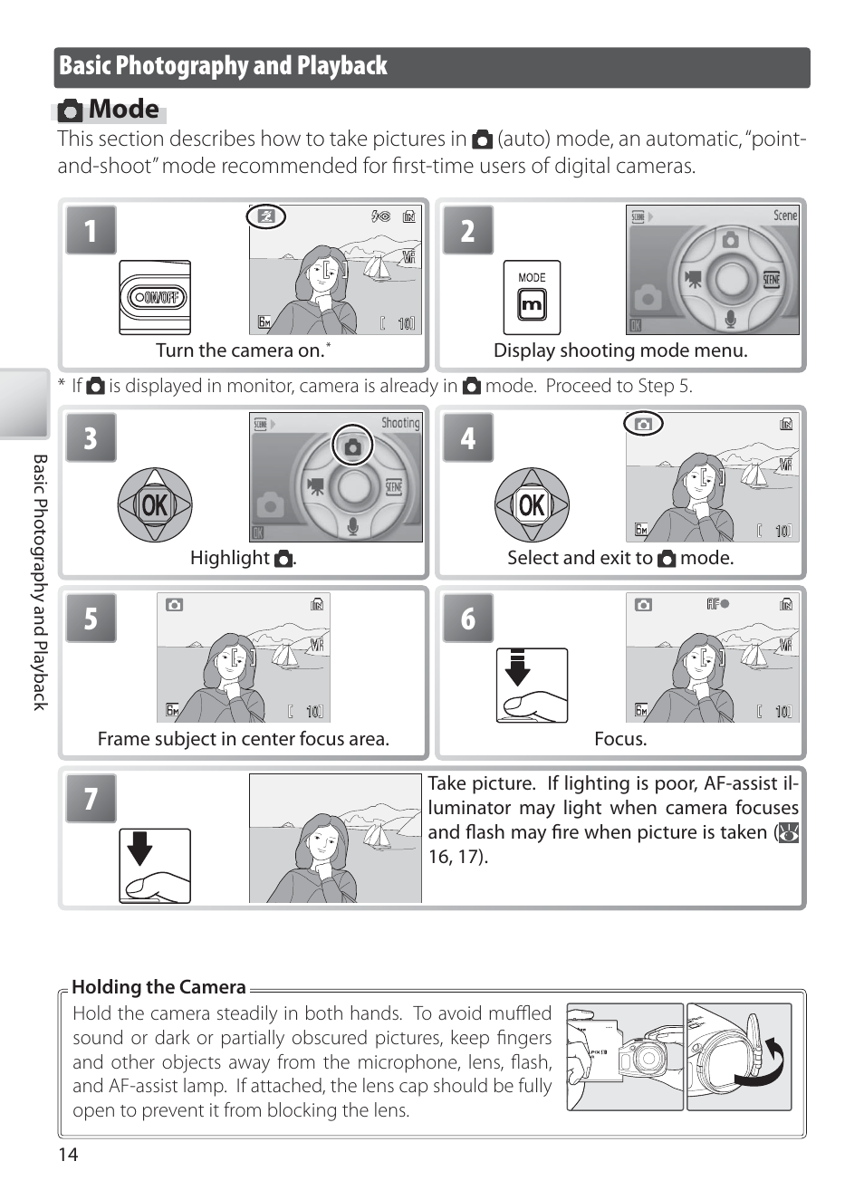 Basic photography and playback, Auto mode, Basic photography and playback mode | Nikon S10 User Manual | Page 24 / 103