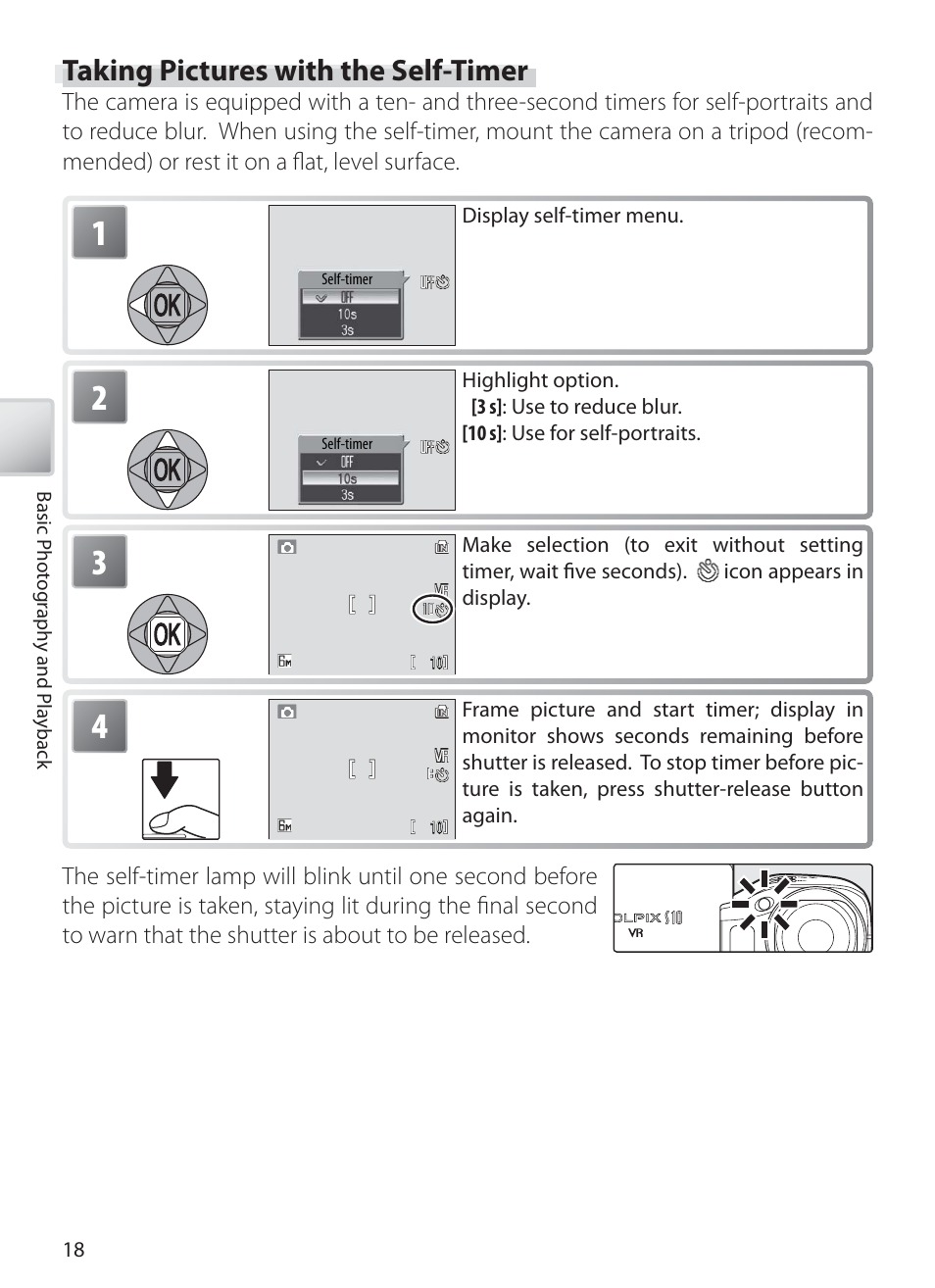 Taking pictures with the self-timer | Nikon S10 User Manual | Page 28 / 103