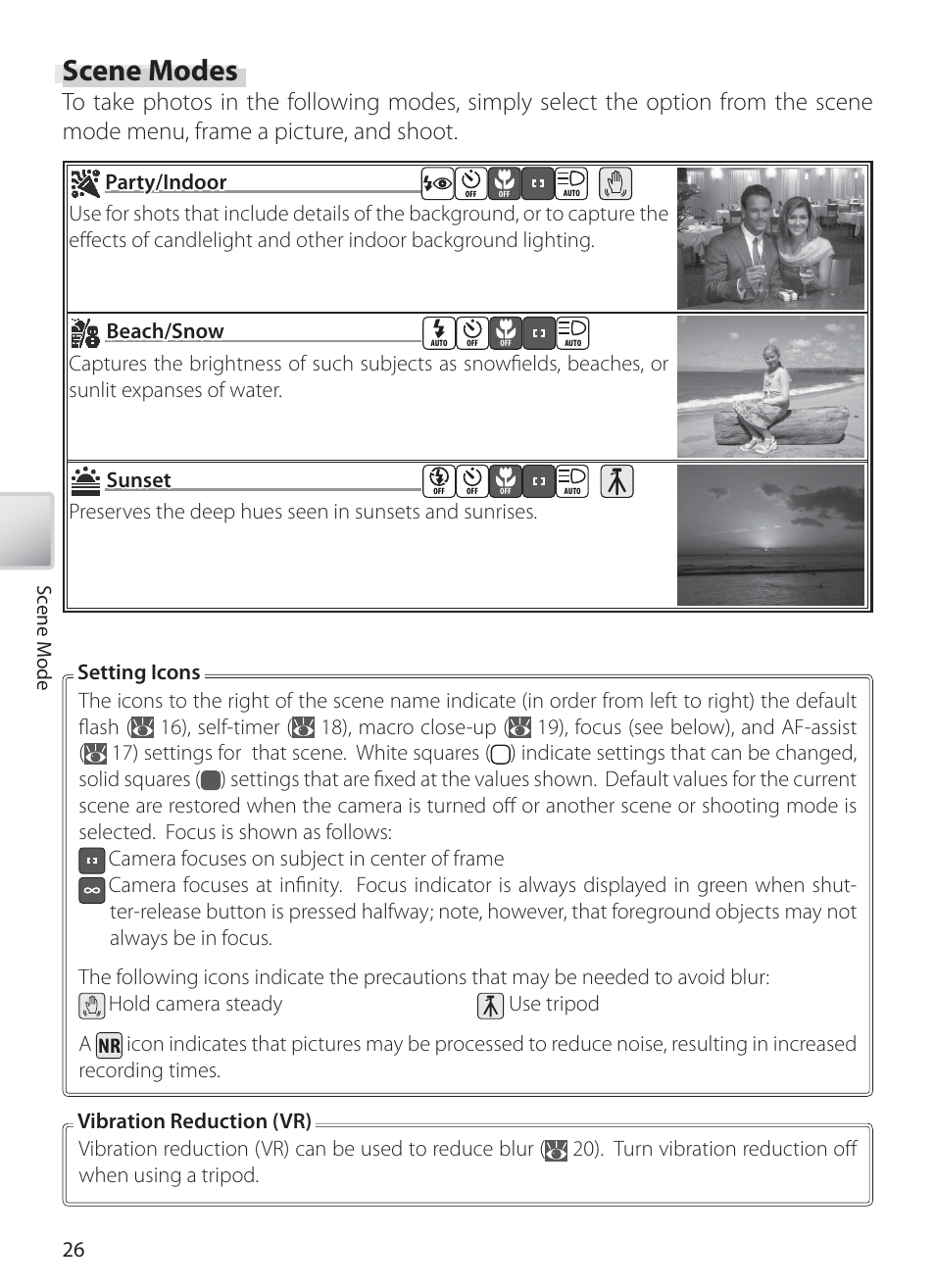 Scene modes | Nikon S10 User Manual | Page 36 / 103