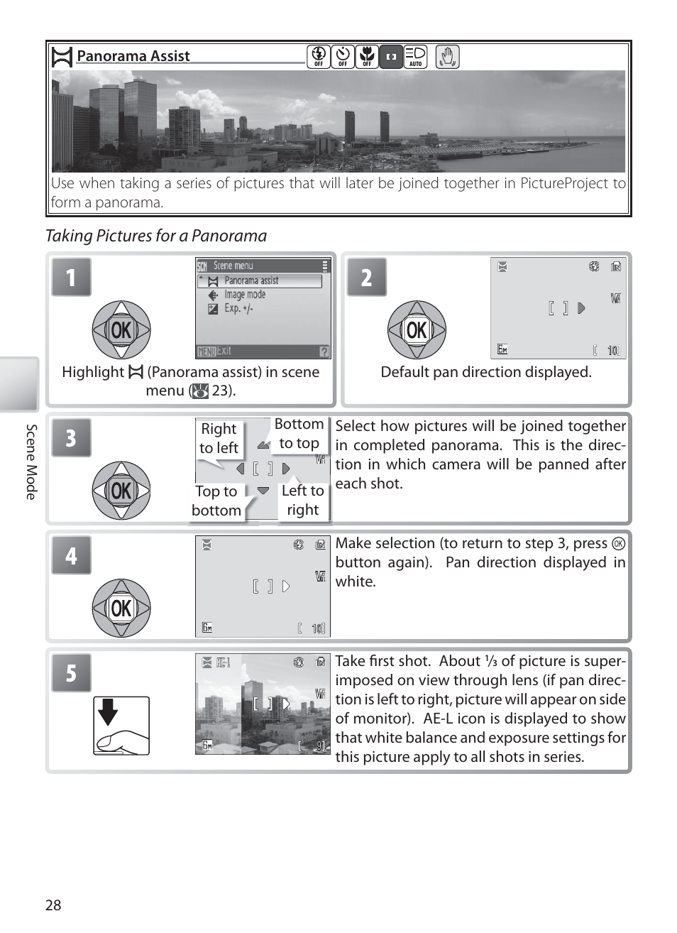 Taking pictures for a panorama | Nikon S10 User Manual | Page 38 / 103