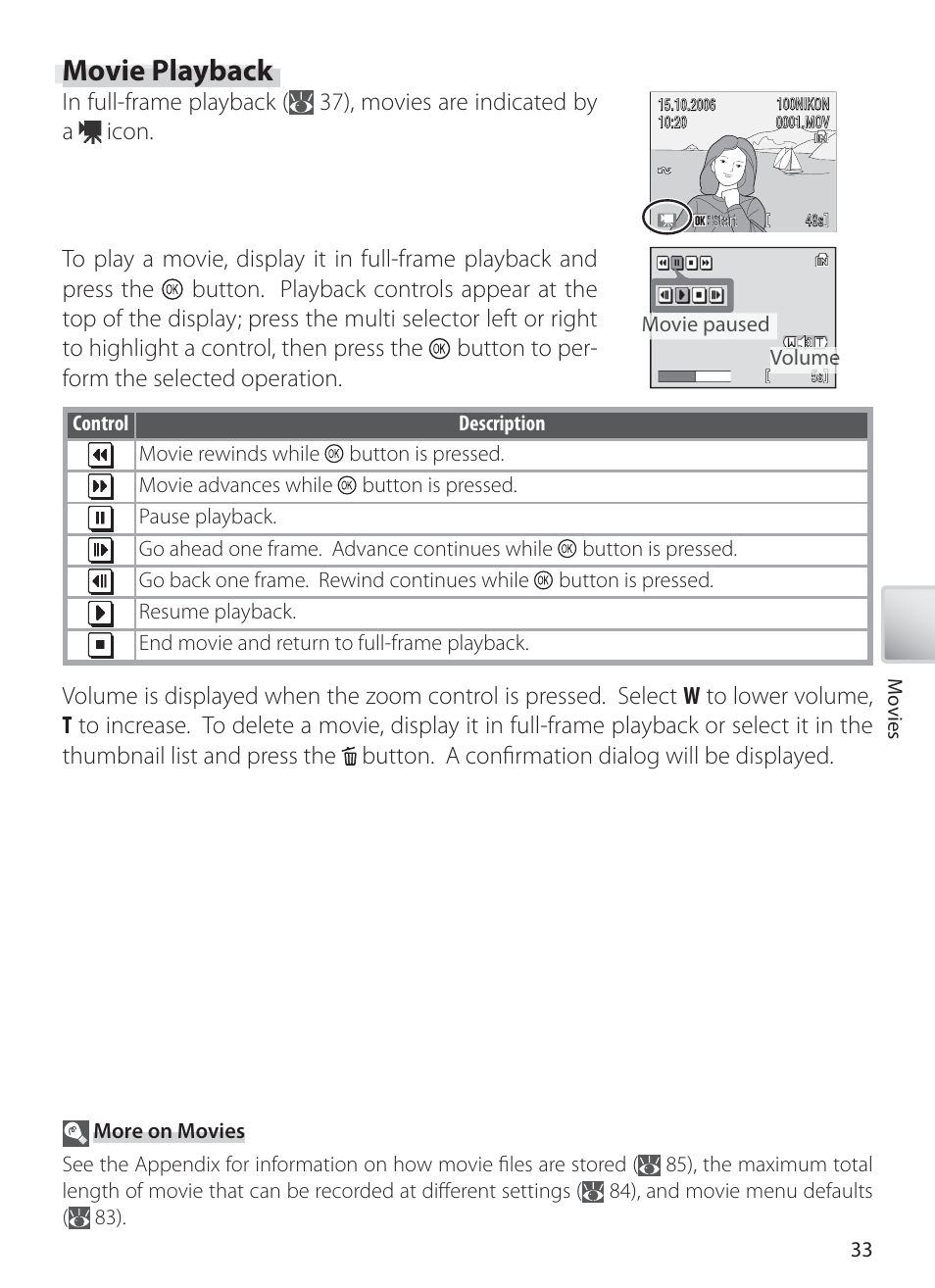 Movie playback | Nikon S10 User Manual | Page 43 / 103