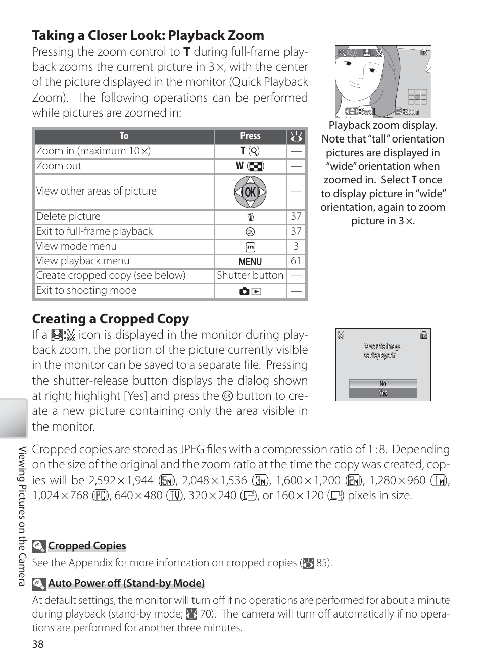 Taking a closer look: playback zoom, Creating a cropped copy | Nikon S10 User Manual | Page 48 / 103