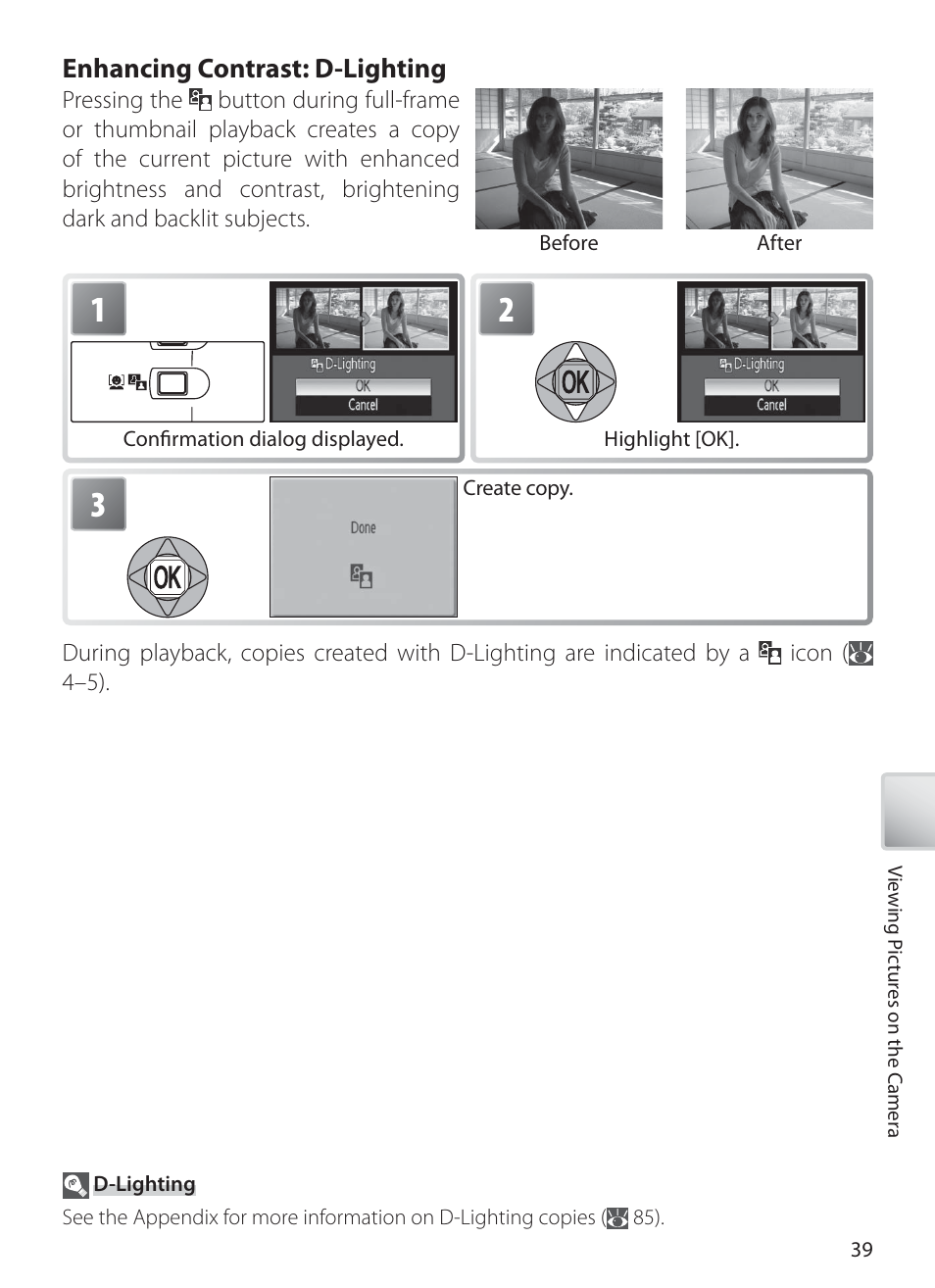 Enhancing contrast: d-lighting | Nikon S10 User Manual | Page 49 / 103