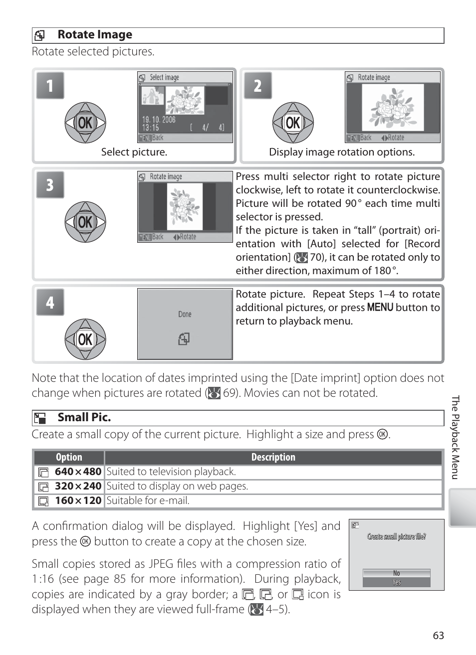 Rotate image, Small pic | Nikon S10 User Manual | Page 73 / 103