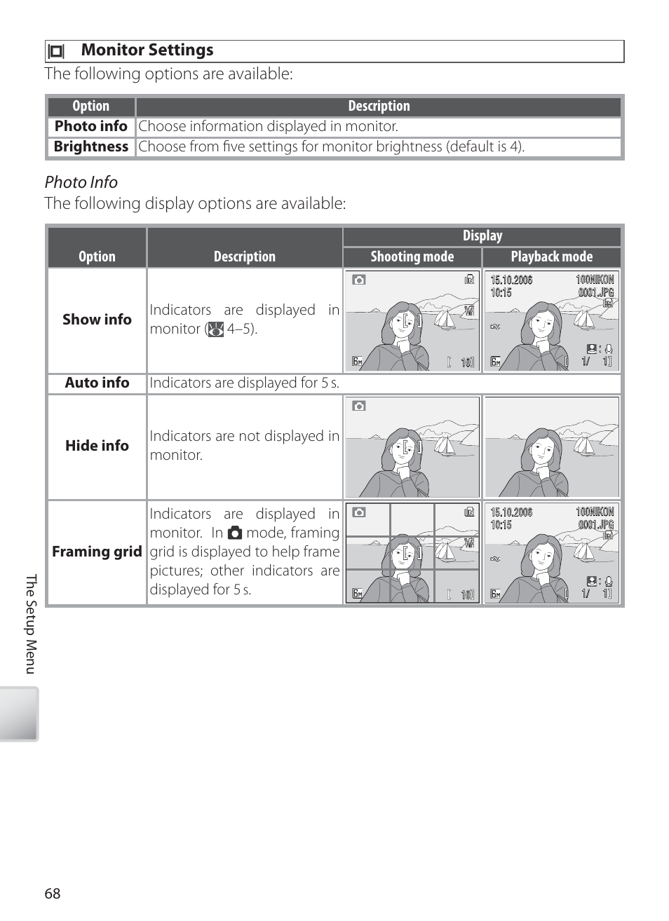 Monitor settings | Nikon S10 User Manual | Page 78 / 103