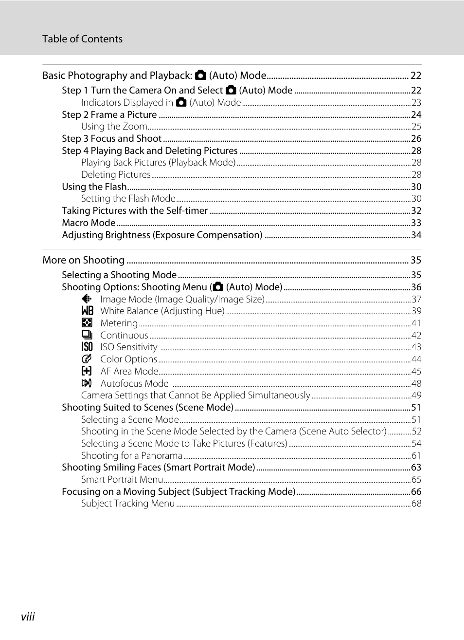 Viii | Nikon S6000 User Manual | Page 10 / 180