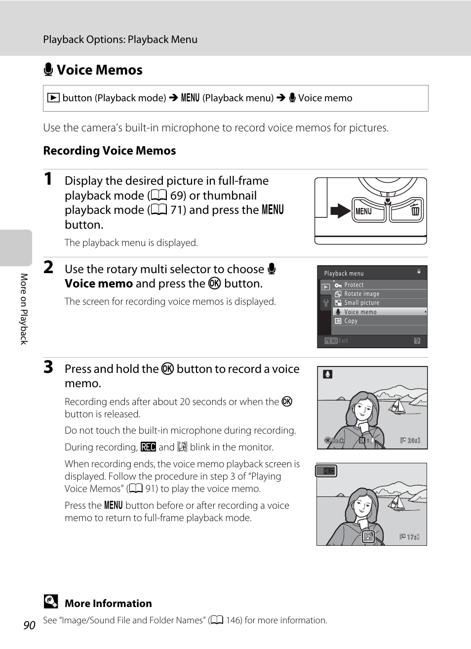 Voice memos, A 90 | Nikon S6000 User Manual | Page 102 / 180