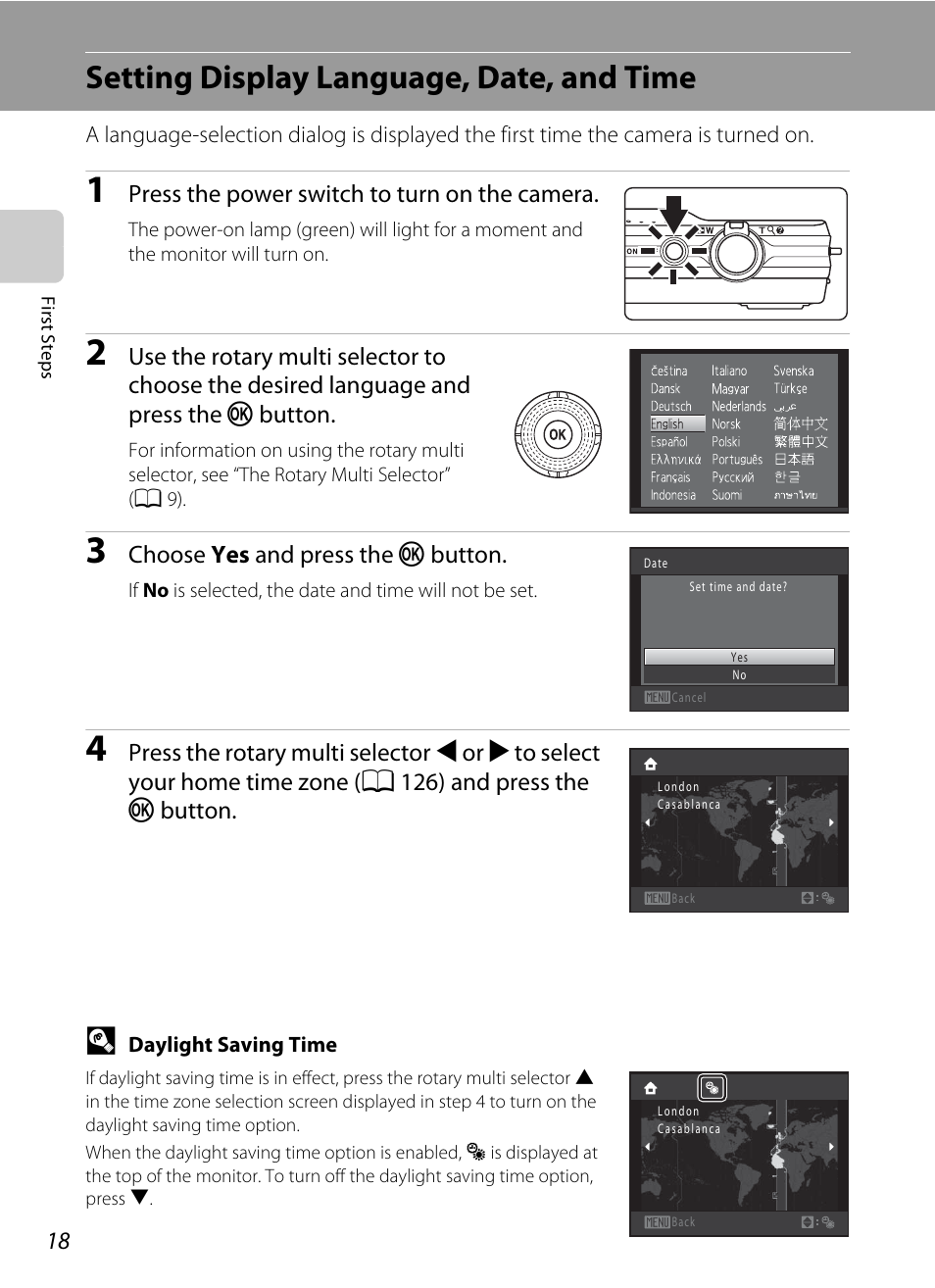 Setting display language, date, and time | Nikon S6000 User Manual | Page 30 / 180