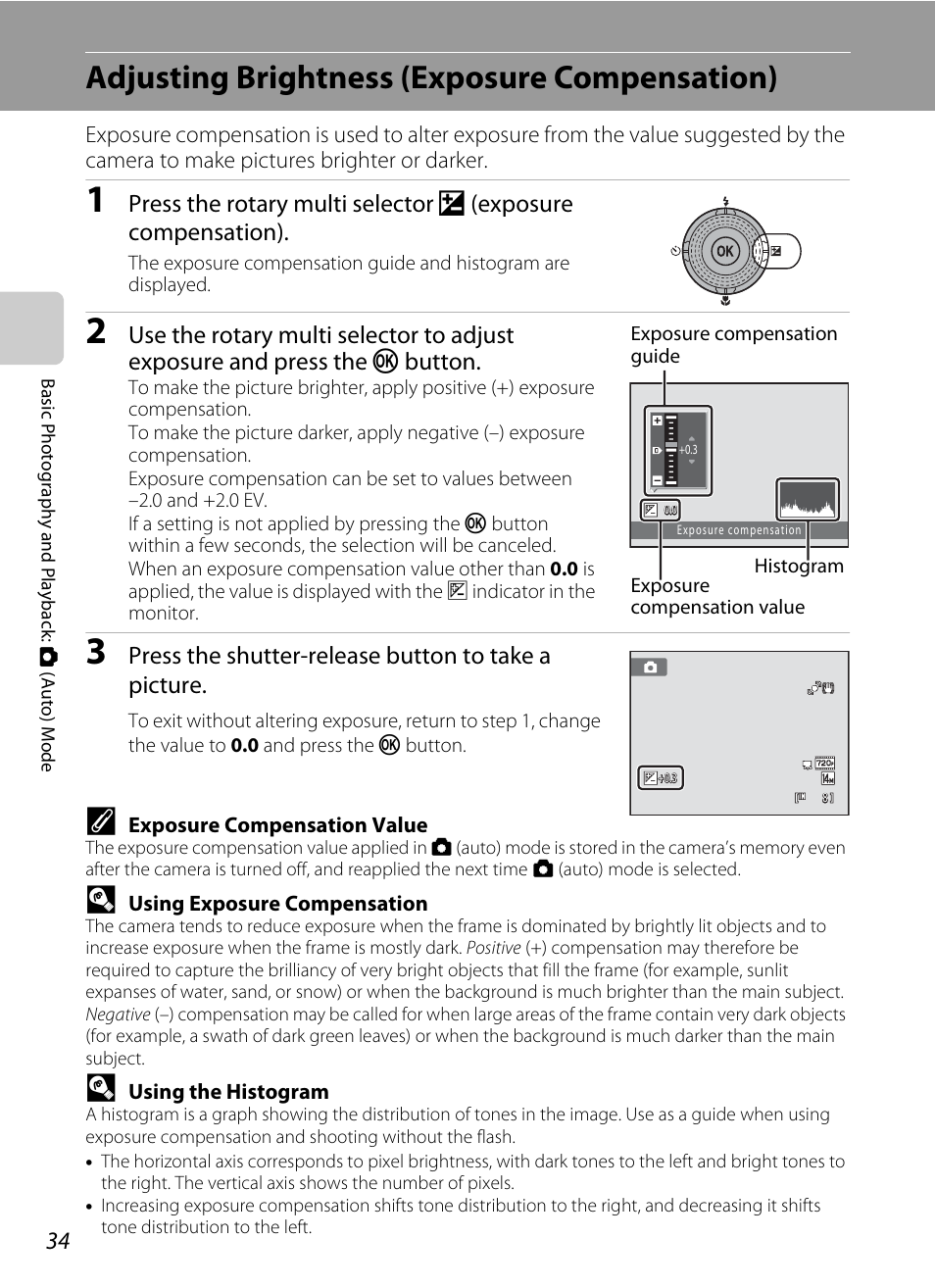 Adjusting brightness (exposure compensation), A 34), A 34) can be | Nikon S6000 User Manual | Page 46 / 180
