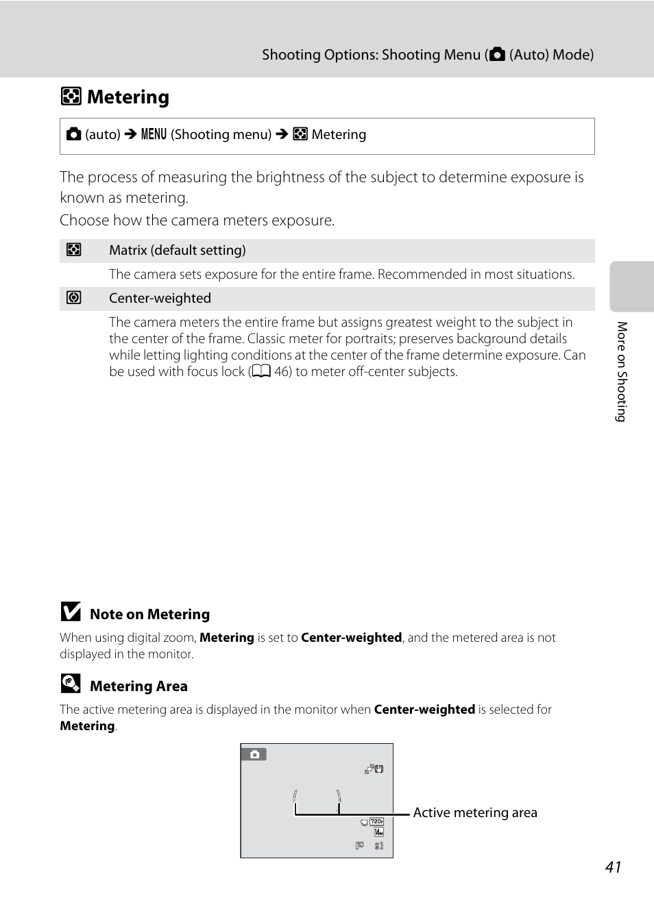 Metering, G metering, A 41 | Nikon S6000 User Manual | Page 53 / 180