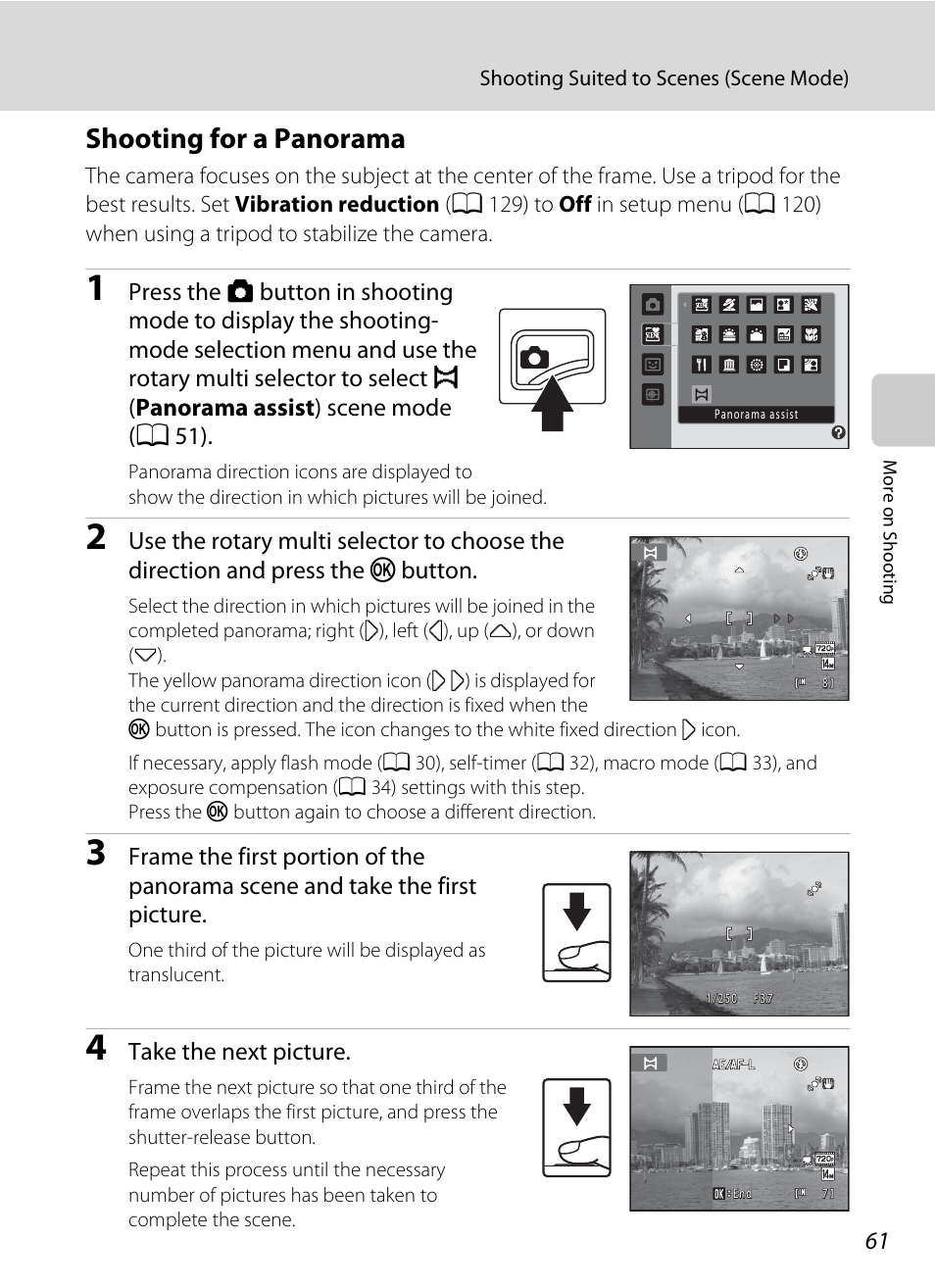 Shooting for a panorama | Nikon S6000 User Manual | Page 73 / 180