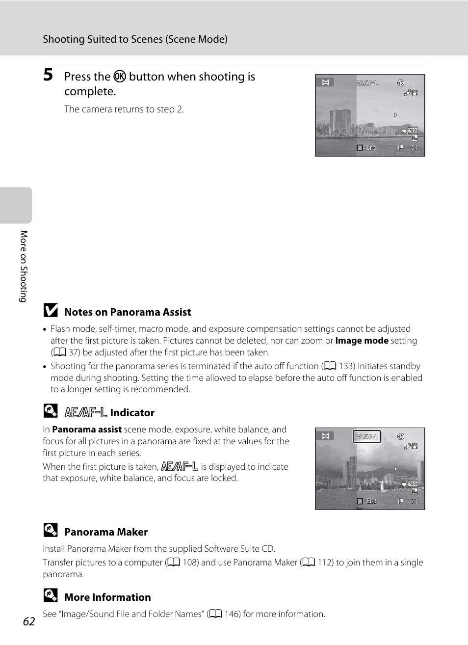 Press the k, Button when shooting is complete | Nikon S6000 User Manual | Page 74 / 180