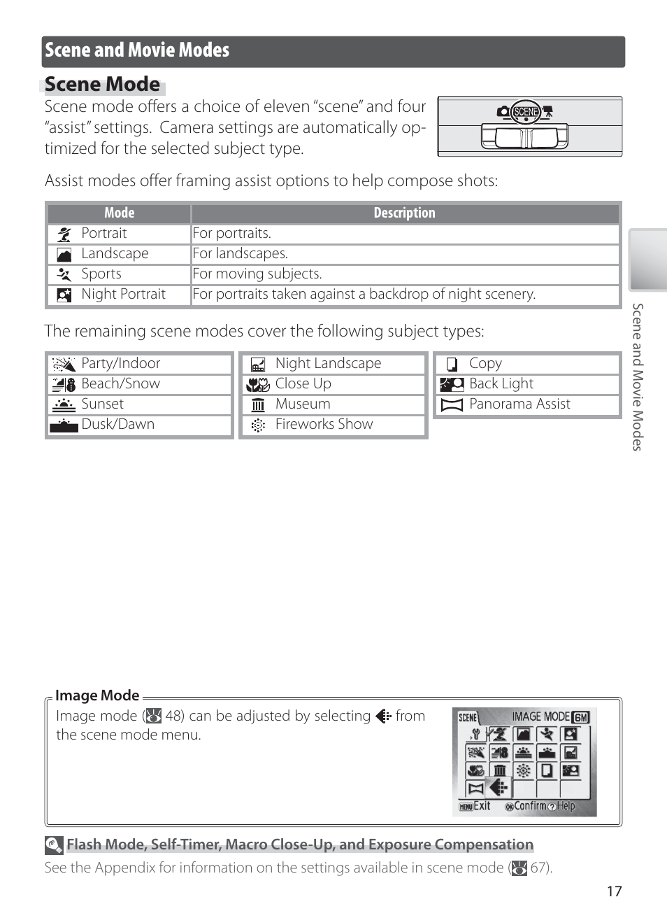 Scene and movie modes, Scene mode, Scene and movie modes scene mode | Nikon L1 User Manual | Page 27 / 84