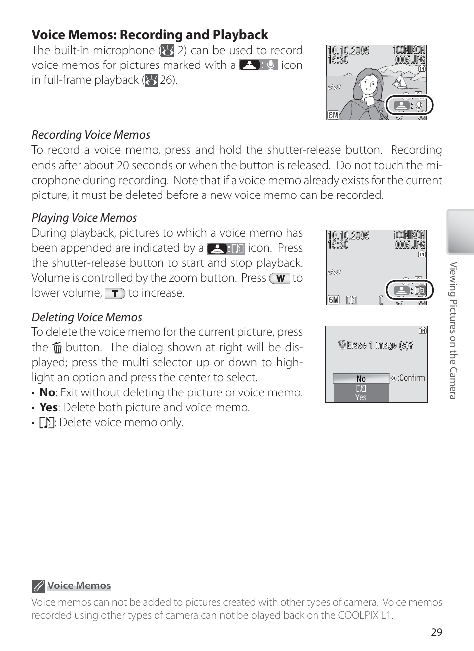 Voice memos: recording and playback | Nikon L1 User Manual | Page 39 / 84