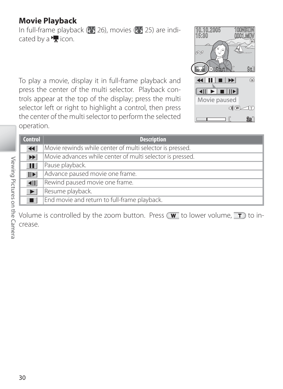 Movie playback | Nikon L1 User Manual | Page 40 / 84