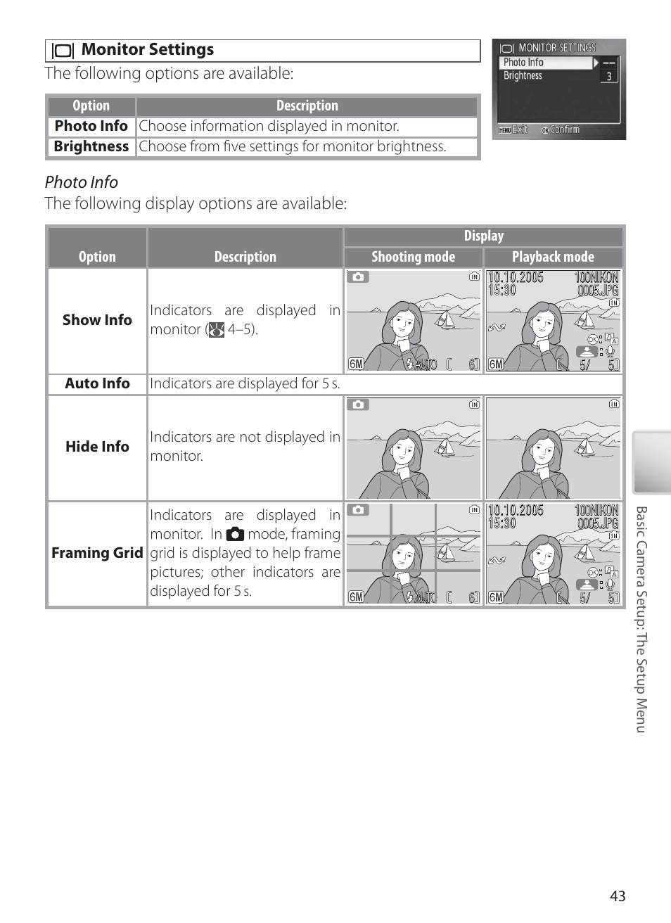 Monitor settings | Nikon L1 User Manual | Page 53 / 84