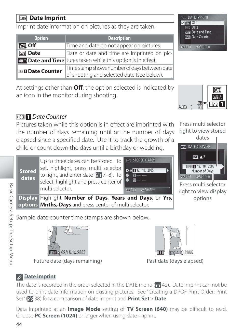 Date imprint, Sample date counter time stamps are shown below | Nikon L1 User Manual | Page 54 / 84