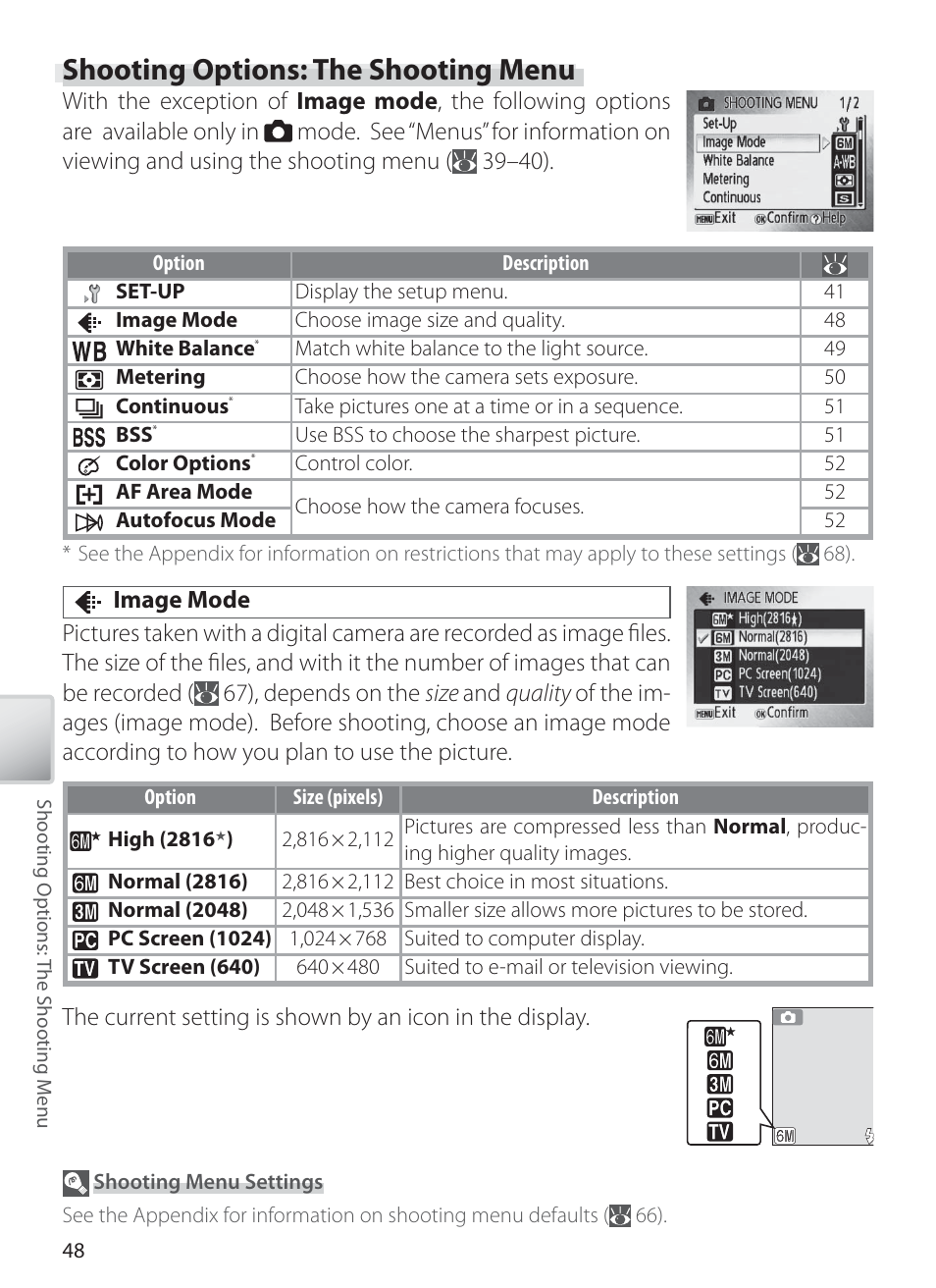 Shooting options: the shooting menu, Image mode | Nikon L1 User Manual | Page 58 / 84