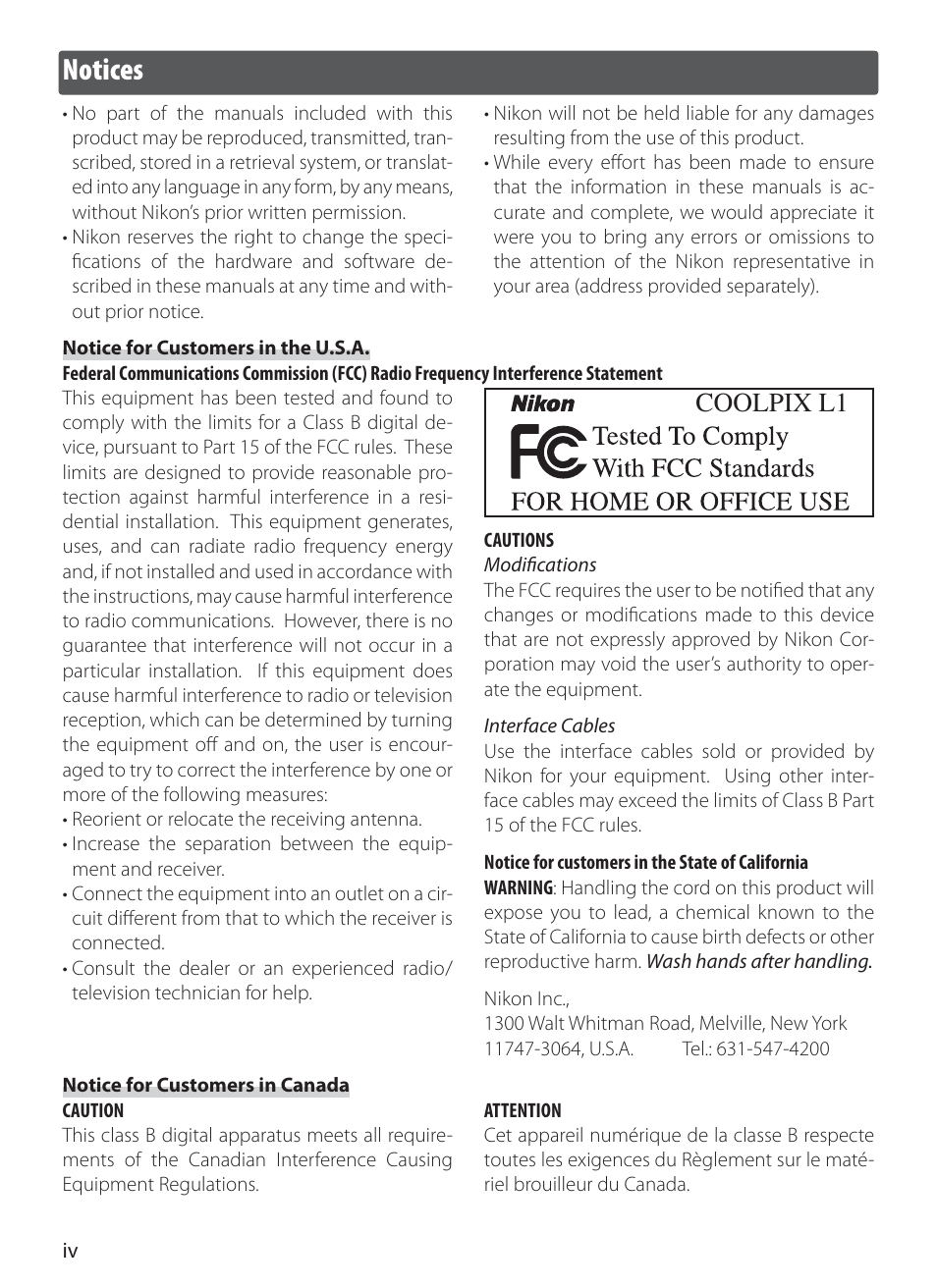 Notices, Coolpix l1 | Nikon L1 User Manual | Page 6 / 84