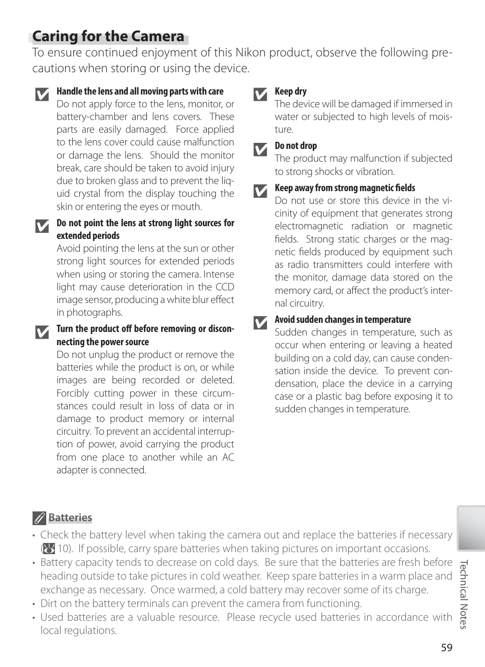 Caring for the camera | Nikon L1 User Manual | Page 69 / 84