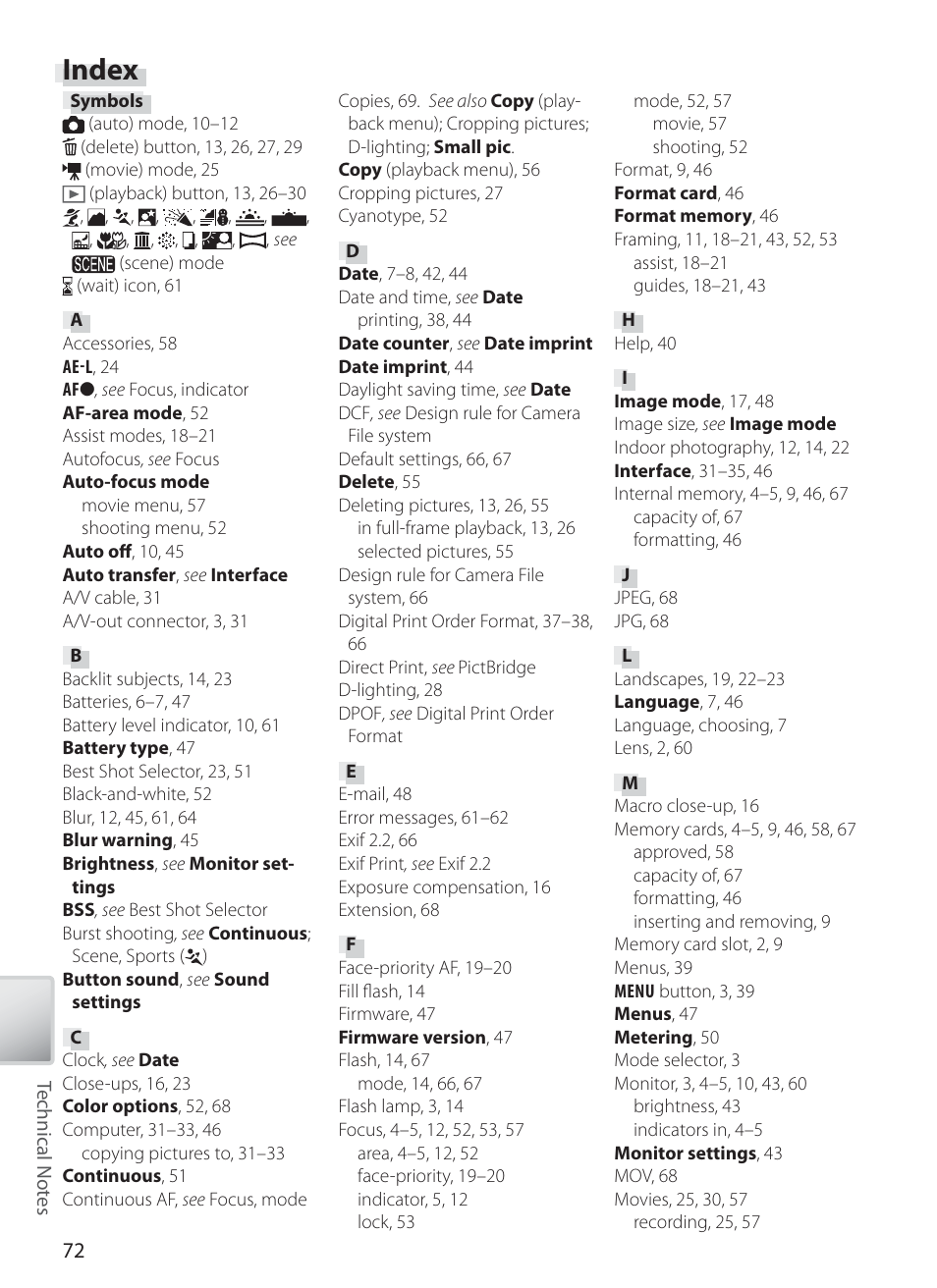 Index | Nikon L1 User Manual | Page 82 / 84