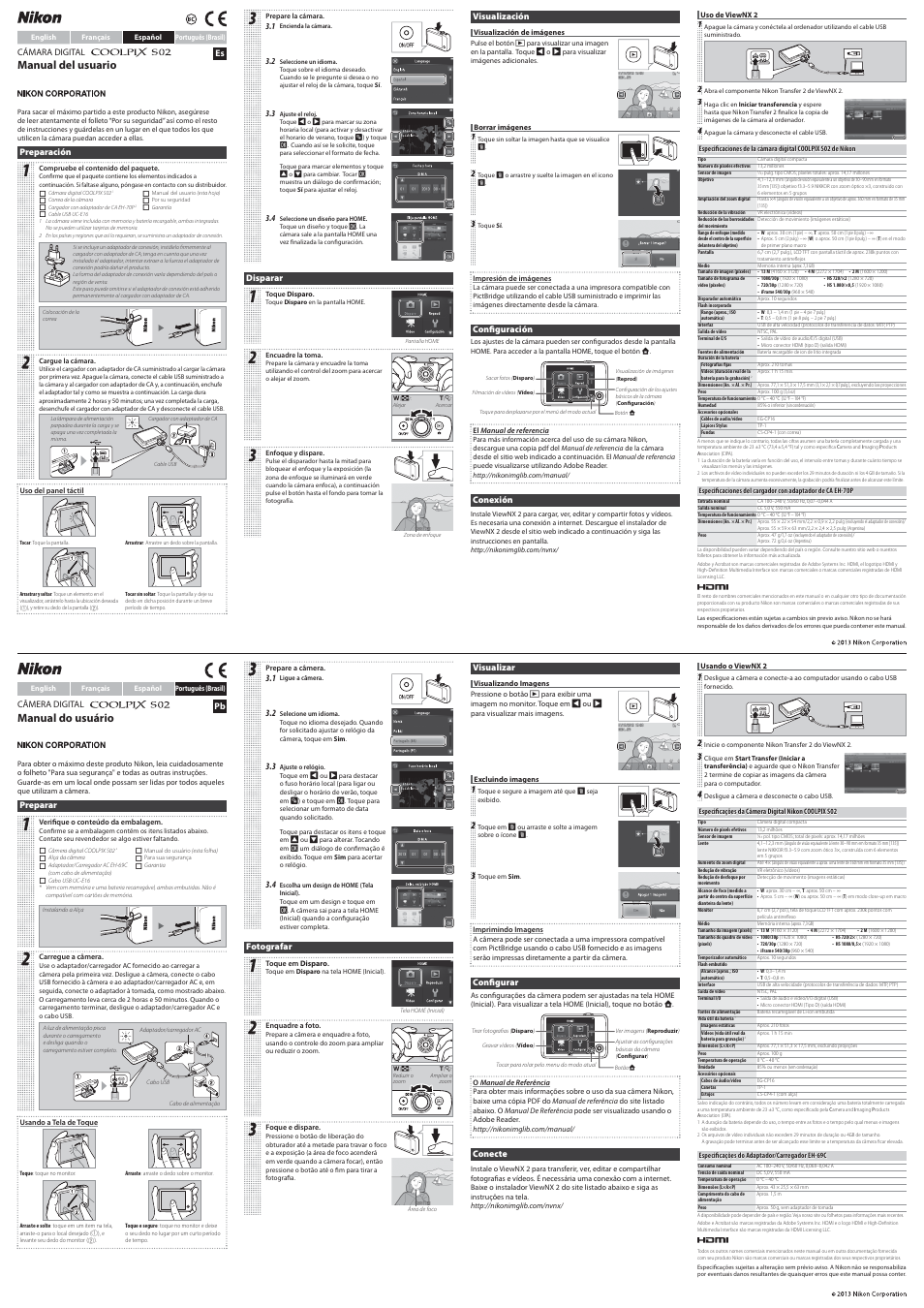 Manual do usuário, Manual del usuario | Nikon S02 User Manual | Page 2 / 2