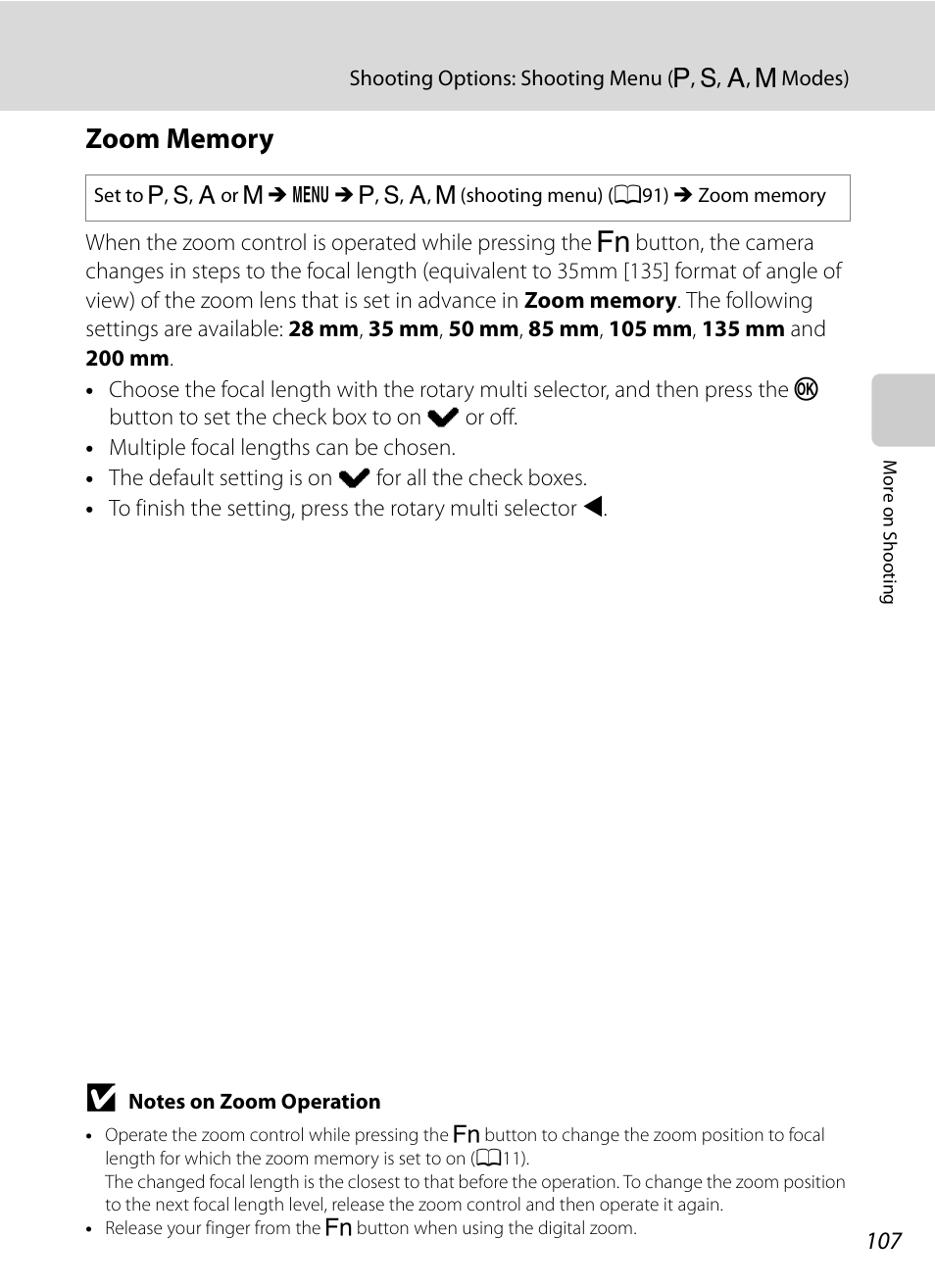Zoom memory, A107, E “zoom memory | A107) f | Nikon P7000 User Manual | Page 121 / 240