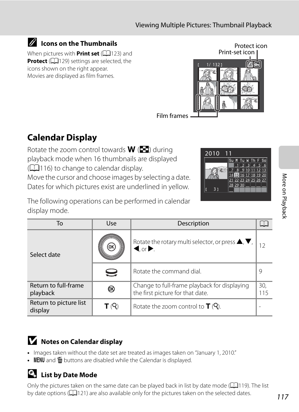 Calendar display, A117) | Nikon P7000 User Manual | Page 131 / 240