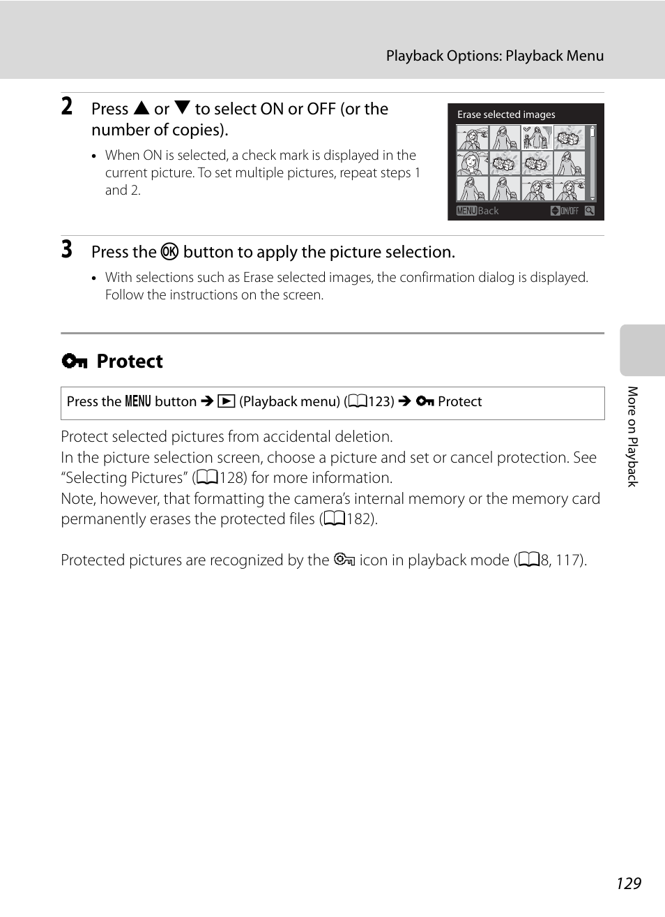 Protect, D protect, A129) se | A129, A129) | Nikon P7000 User Manual | Page 143 / 240