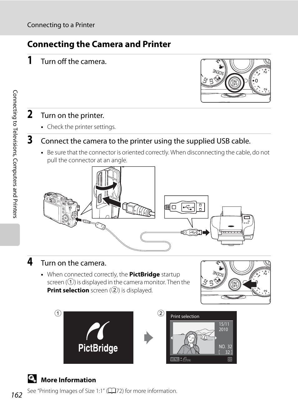 Connecting the camera and printer, A162) | Nikon P7000 User Manual | Page 176 / 240