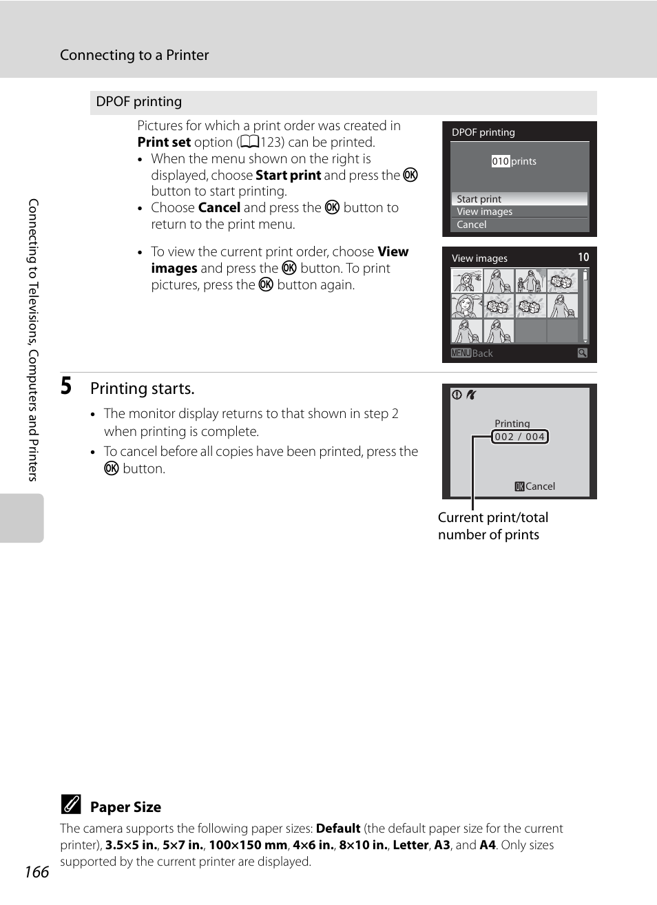 A166), Printing starts | Nikon P7000 User Manual | Page 180 / 240