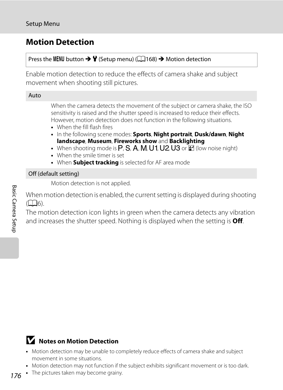 Motion detection, A176 | Nikon P7000 User Manual | Page 190 / 240