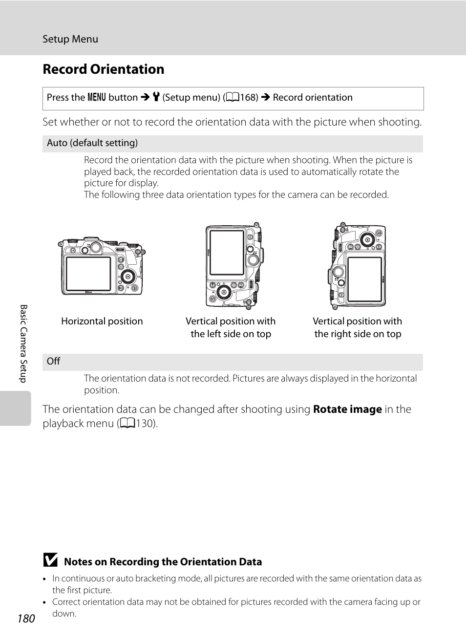 Record orientation, A180). the, A180 | Nikon P7000 User Manual | Page 194 / 240