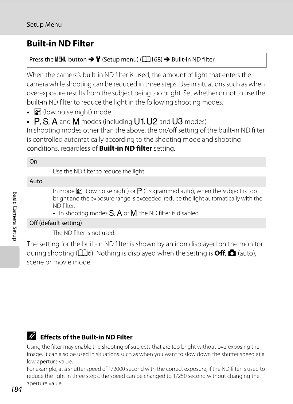 Built-in nd filter, A184), 184) a | A184 | Nikon P7000 User Manual | Page 198 / 240