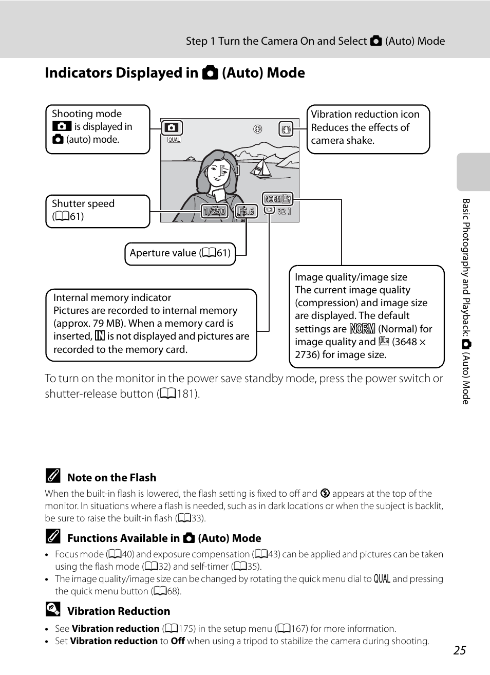 Indicators displayed in auto mode, Indicators displayed in a (auto) mode | Nikon P7000 User Manual | Page 39 / 240