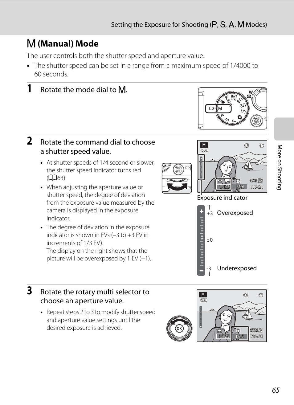 M (manual) mode, D (manual) mode, A65) | Rotate the mode dial to d | Nikon P7000 User Manual | Page 79 / 240