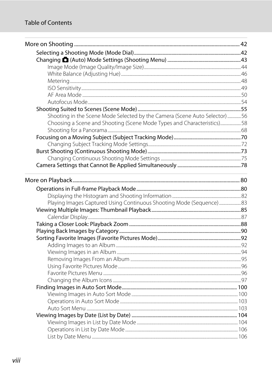 Viii | Nikon COOLPIX-S8100 User Manual | Page 10 / 220