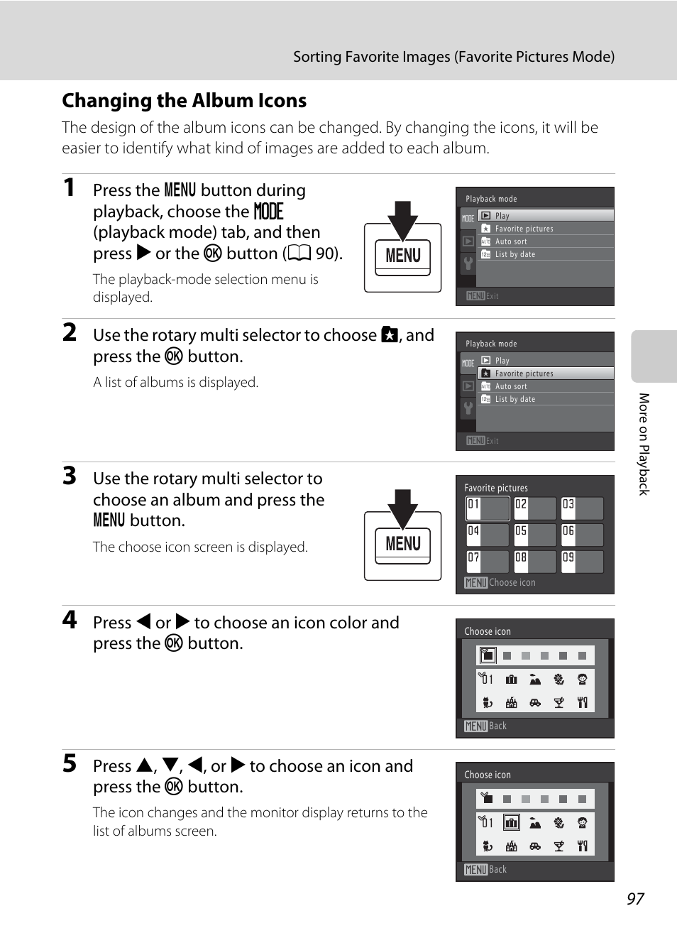 Changing the album icons | Nikon COOLPIX-S8100 User Manual | Page 109 / 220