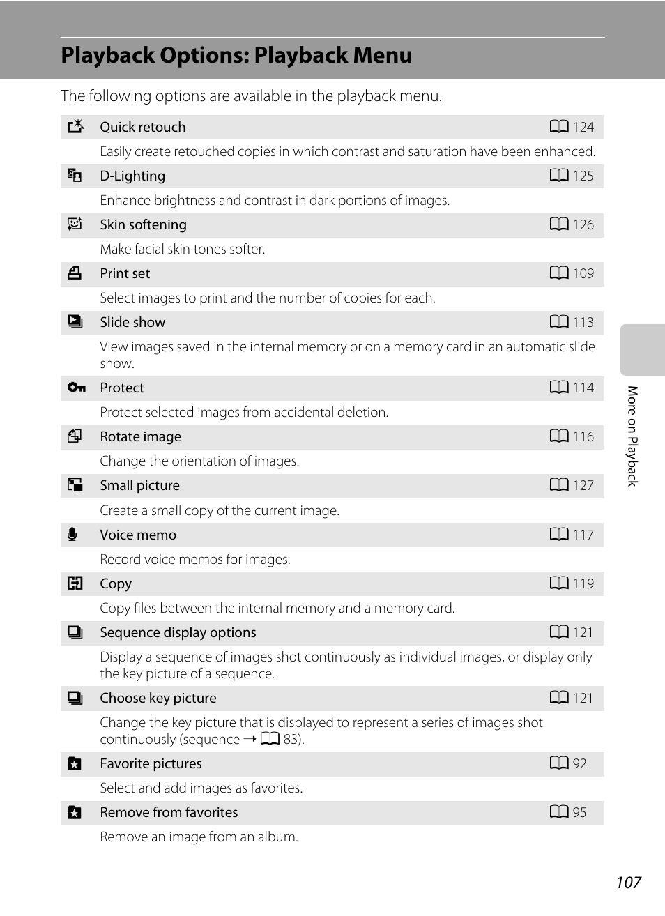 Playback options: playback menu, A 107) | Nikon COOLPIX-S8100 User Manual | Page 119 / 220