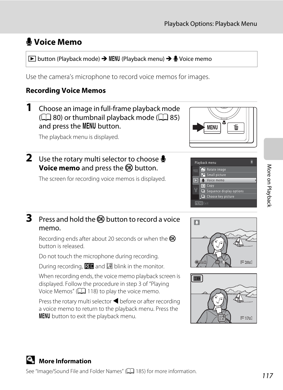 Voice memo, E voice memo, A 117) | A 117 | Nikon COOLPIX-S8100 User Manual | Page 129 / 220