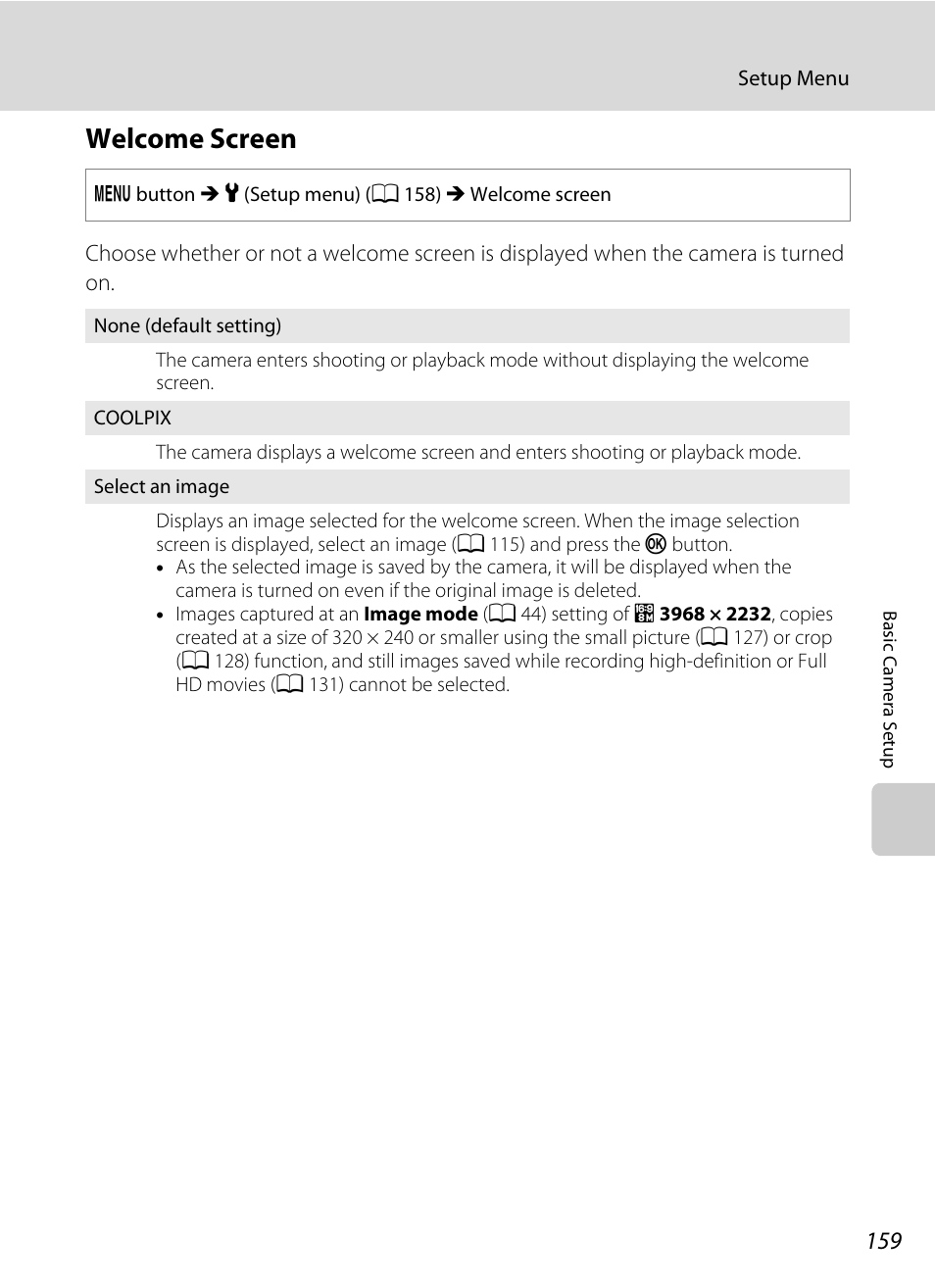 Welcome screen, A 159 | Nikon COOLPIX-S8100 User Manual | Page 171 / 220