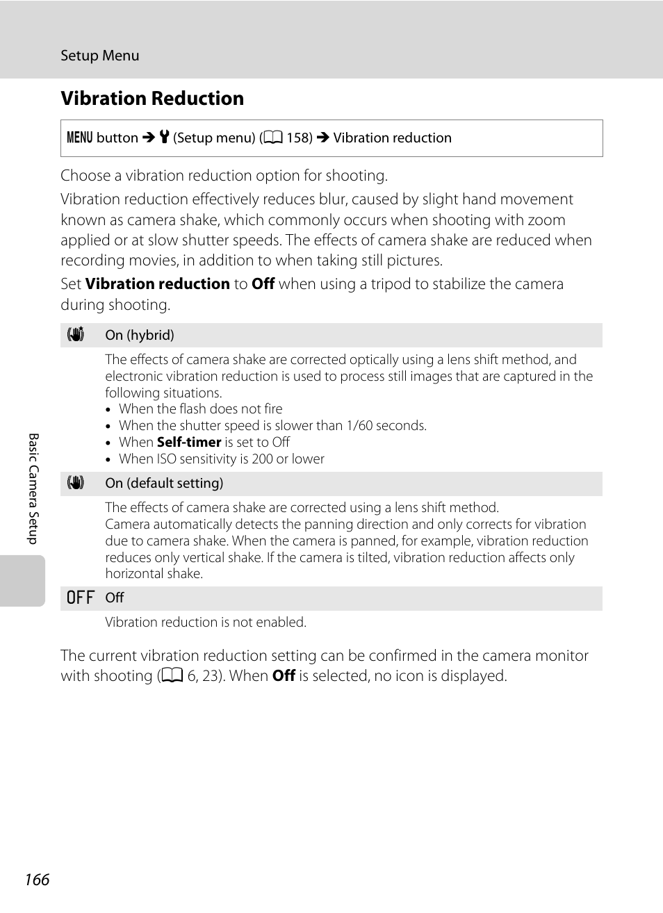 Vibration reduction, A 166, A 166) to | A 166), A 166) i, A 166) is ena, A 166) t | Nikon COOLPIX-S8100 User Manual | Page 178 / 220