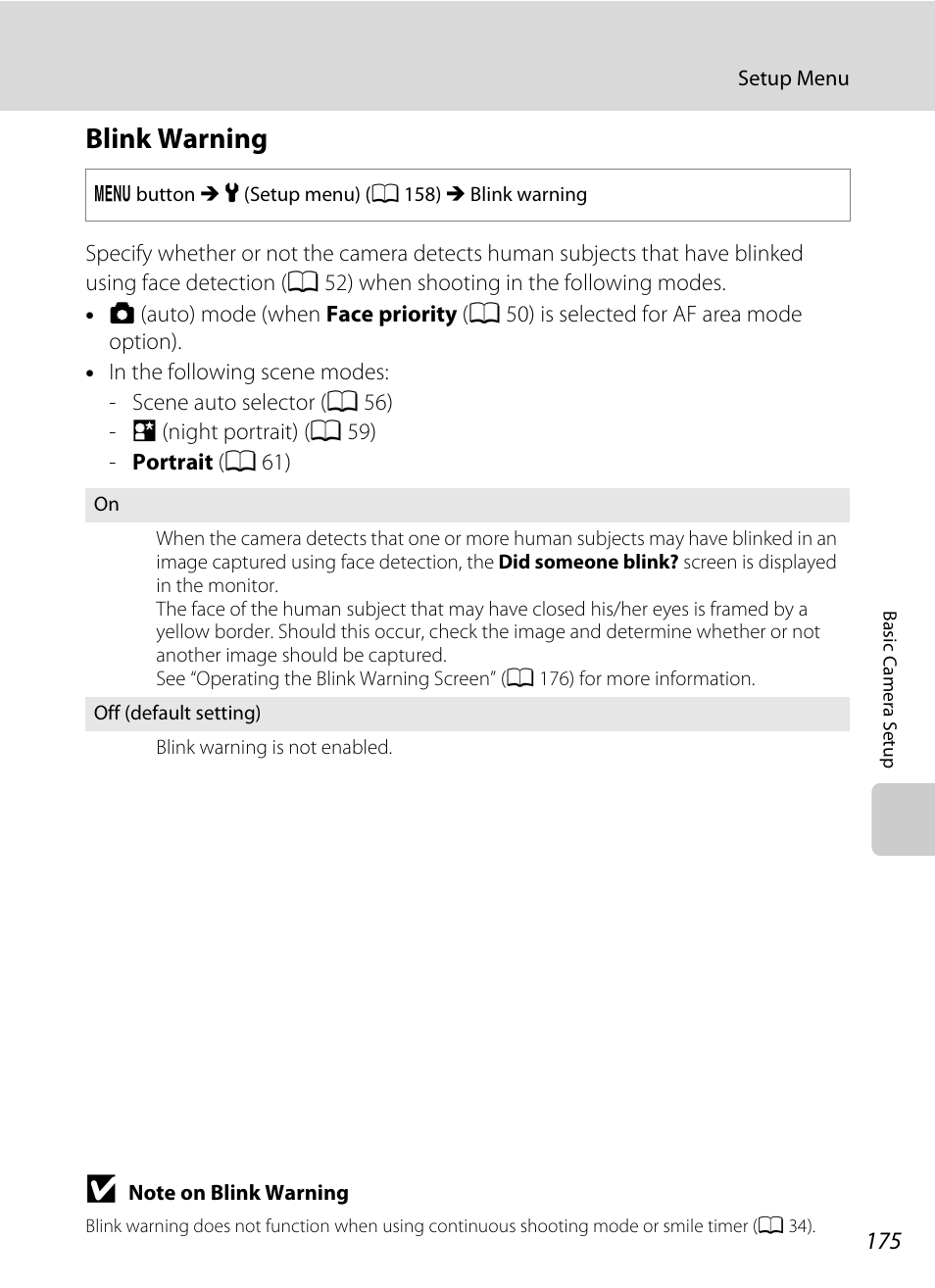 Blink warning, A 175), A 175 | Nikon COOLPIX-S8100 User Manual | Page 187 / 220