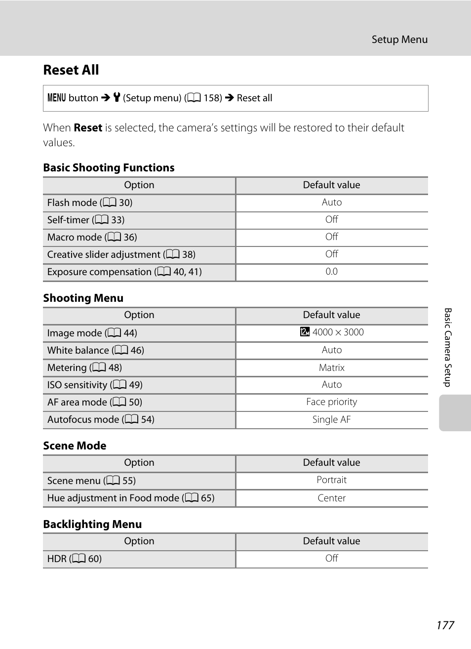 Reset all, A 177 | Nikon COOLPIX-S8100 User Manual | Page 189 / 220