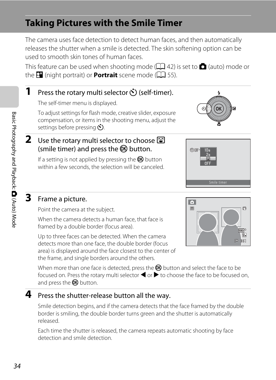 Taking pictures with the smile timer, A 34) | Nikon COOLPIX-S8100 User Manual | Page 46 / 220