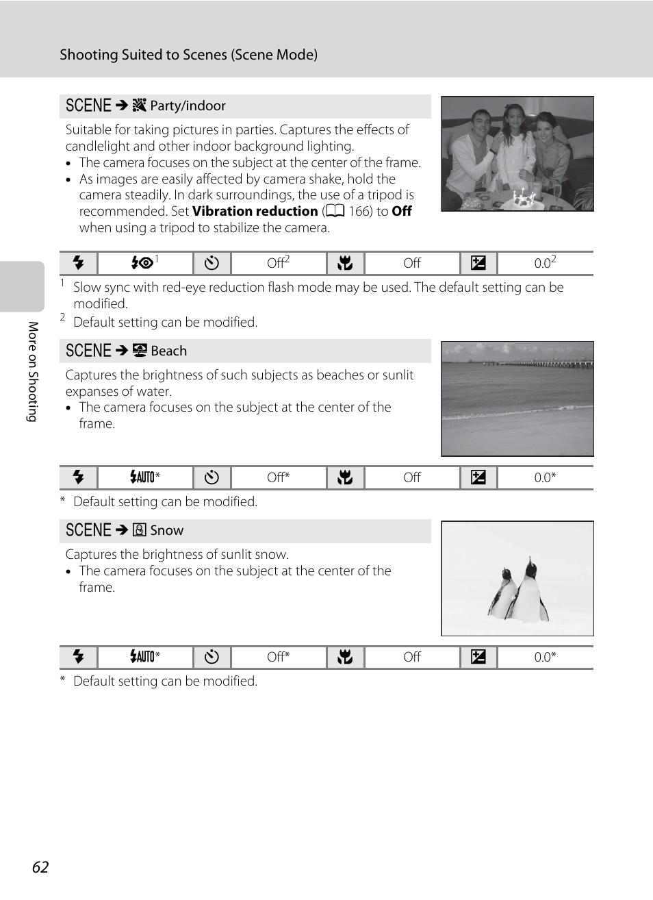 A 62), Snow | Nikon COOLPIX-S8100 User Manual | Page 74 / 220