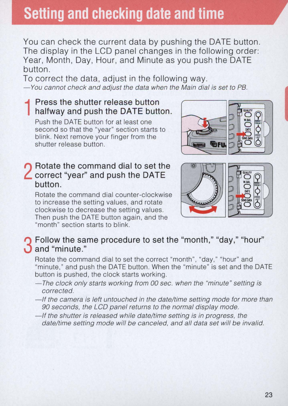 Setting and checking date and time | Nikon E2 - E2S User Manual | Page 23 / 97