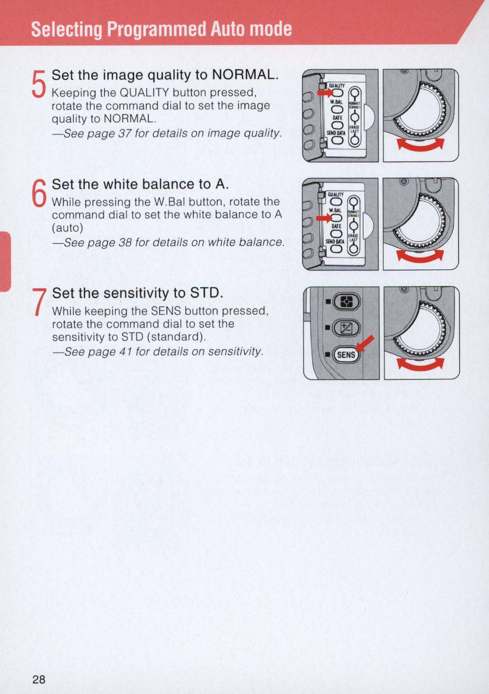 Set the image quality to normal, Set the white balance to a, Set the sensitivity to std | Nikon E2 - E2S User Manual | Page 28 / 97